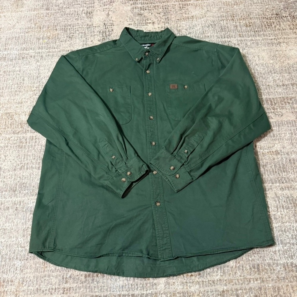 Wrangler Riggs Workwear Shirt Mens 2XL Green Long Sleeve Cotton Twill Button Up